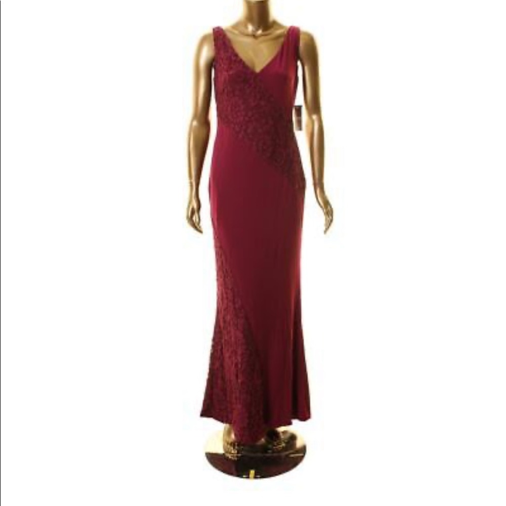 Ralph Lauren Womens Floral Lace Gown Exotic Ruby